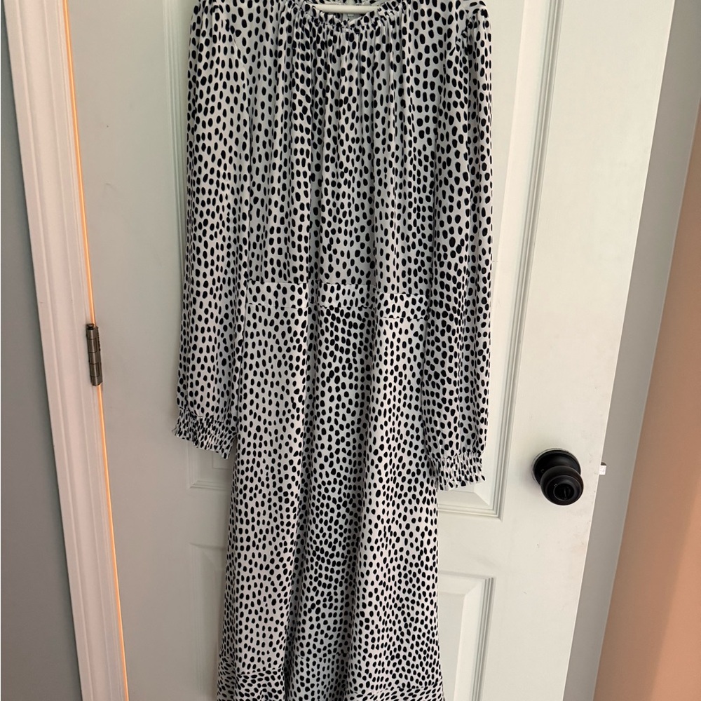 J. Crew White and Black Polka Dot Long Sleeve Dress